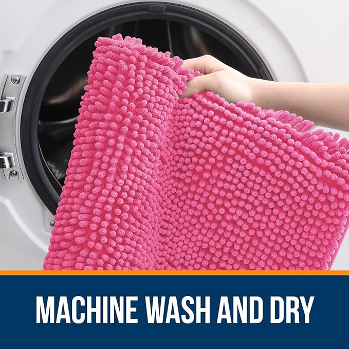 OLANLY Large Bathroom Rugs 70x46, Extra Soft Absorbent Chenille Bath Rugs, Rubber Backing Quick Dry, Machine Washable Bath Mats for Bathroom Floor, Tub and Shower, Home Decor Accessories, Hot Pink