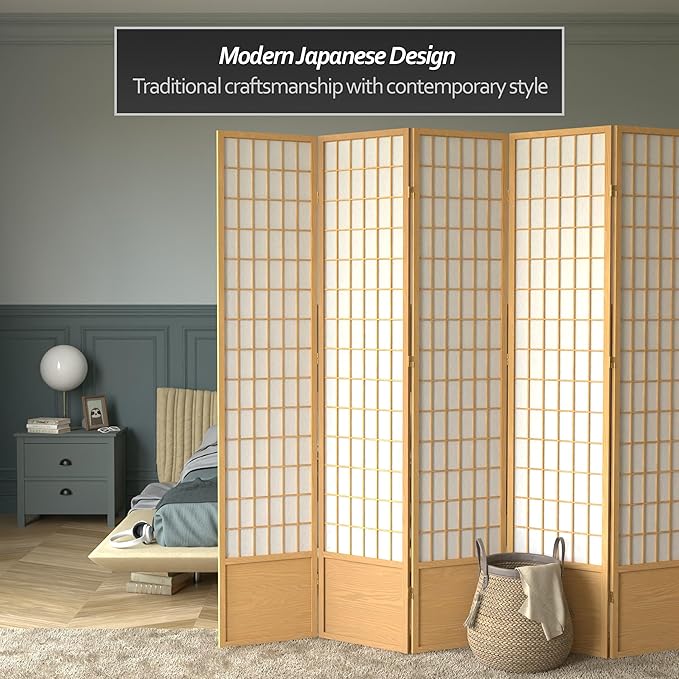 Red Lantern 7 ft. Tall Window Pane Shoji Screen - Natural - 8 Panels