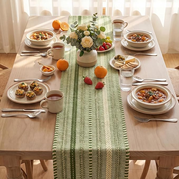 Artoid Mode Army Green Farmhouse Woven Table Runner, Seasonal Holiday Rustic Kitchen Dining Table Decoration for Home Party Decor 12x48 Inch