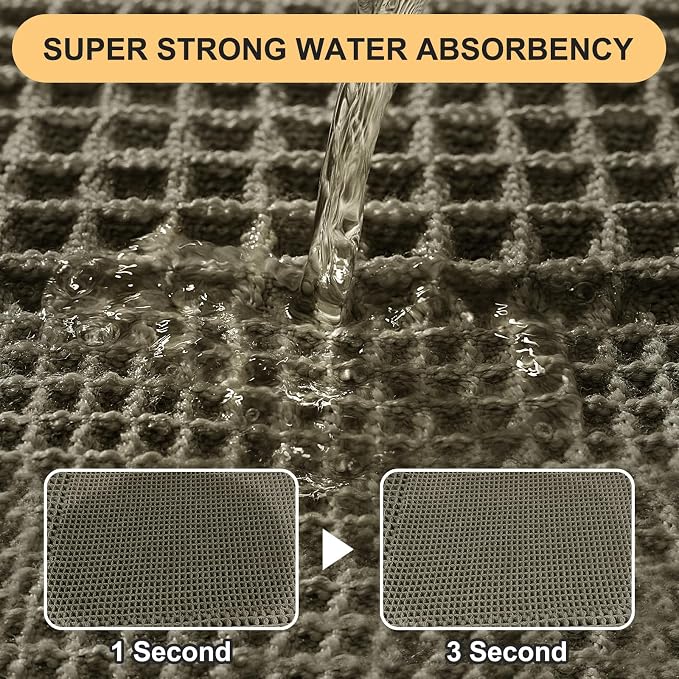 Upgrade Waffle Bath Mat, Greyish Green 36"x24", Boho Bathroom Rugs Absorbent Non Slip, Ultra Soft Bathroom Mat, Machine Washable Knit Bath Rugs with Tassels for Bathroom, Bedroom, Kitchen, Shower