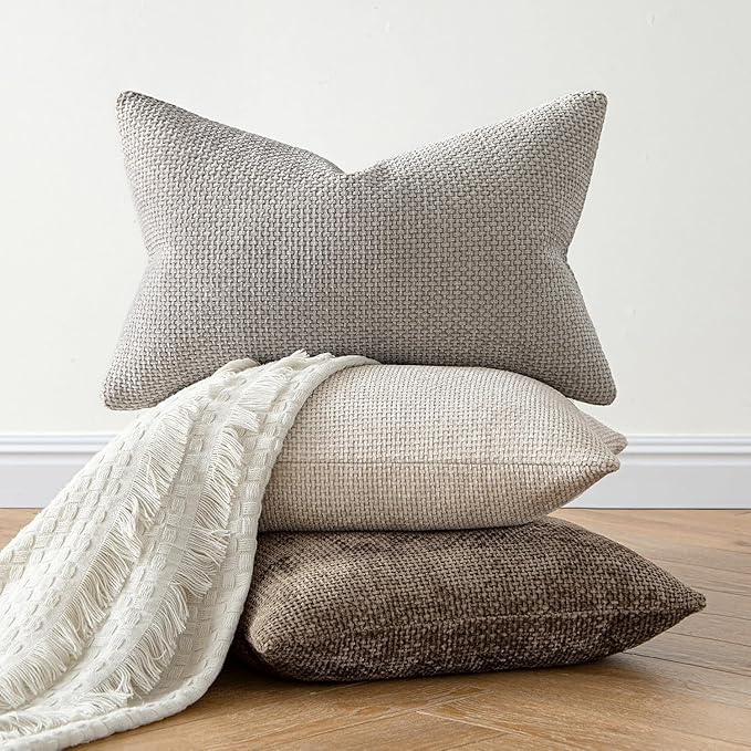 MIULEE Pack of 2 Couch Throw Pillow Covers 24x24 Inch Neutral Brown Boho Accent Decorative Pillow Covers Soft Chenille Farmhouse Cushion Covers for Home Decor Bed Sofa Living Room