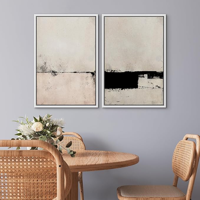 SIGNWIN Framed Canvas Print Wall Art Set Pastel Industrial Grunge Landscape Abstract Shapes Illustrations Minimal Decorative Nordic Relax/Zen for Living Room, Bedroom, Office - 24"x36"x2 White