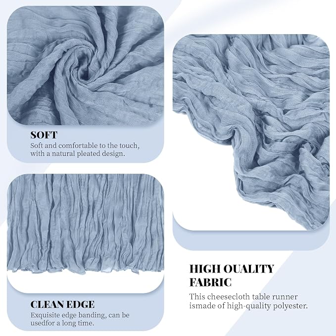 3 Pack Dusty Blue Cheesecloth Table Runner, 17 x 108 Inch, Gauze Cheese Cloth Table Runner Rustic Sheer Runner for Wedding Birthday Party Baby Shower Table Decor(Dusty Blue)