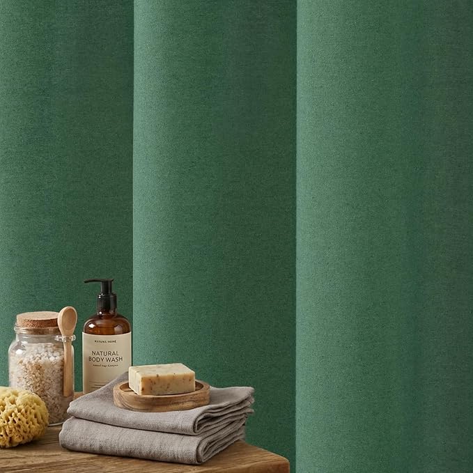 Boho Shower Curtains for Bathroom, Farmhouse Shower Curtain with Tassels, Green Shower Curtain Set, Faux Linen Fabric Shower Curtain with 12 Hooks, Hotel Quality, 72x72 Inches