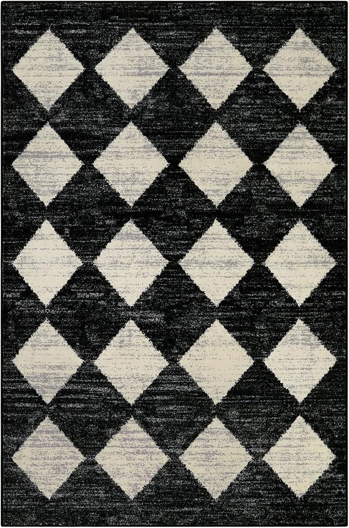 Lahome Zelie Machine Washable Area Rugs for Bedroom Aesthetic, 4x6 Soft Living Room Area Rug Non Slip Entryway Rugs, Moroccan Trellis Printed Black and White Indoor Kitchen Carpet for Bedside Office