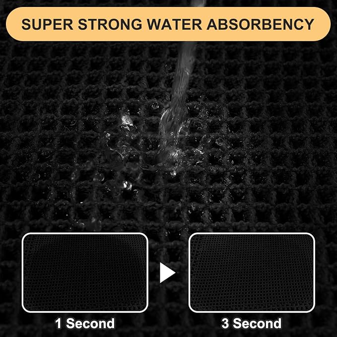 IM HOME Extra Large Waffle Bath Mat, Boho Bathroom Rugs Absorbent Non Slip, Ultra Soft Bathroom Mat, Machine Washable Knit Bath Rugs with Border for Bathroom, Bedroom, Kitchen, Shower, 6'x2', Black