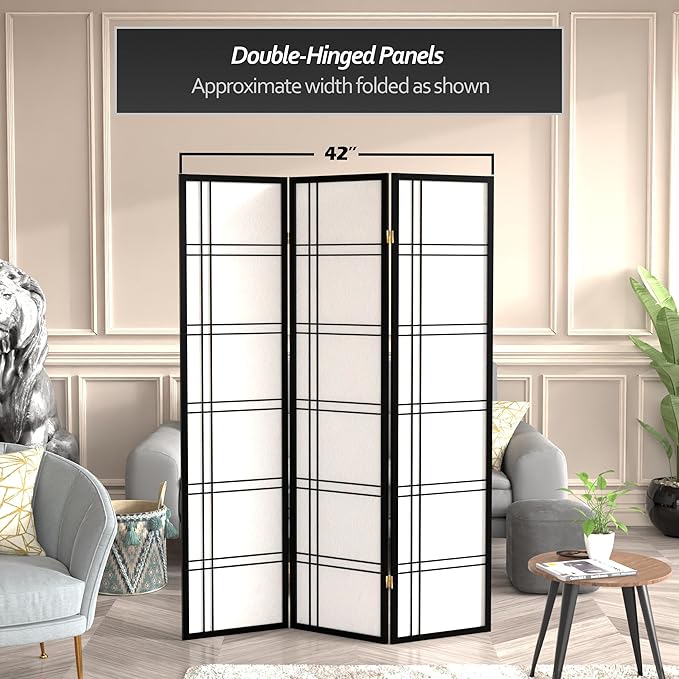 Red Lantern 6 ft. Tall Double Cross Shoji Screen - Black - 3 Panels