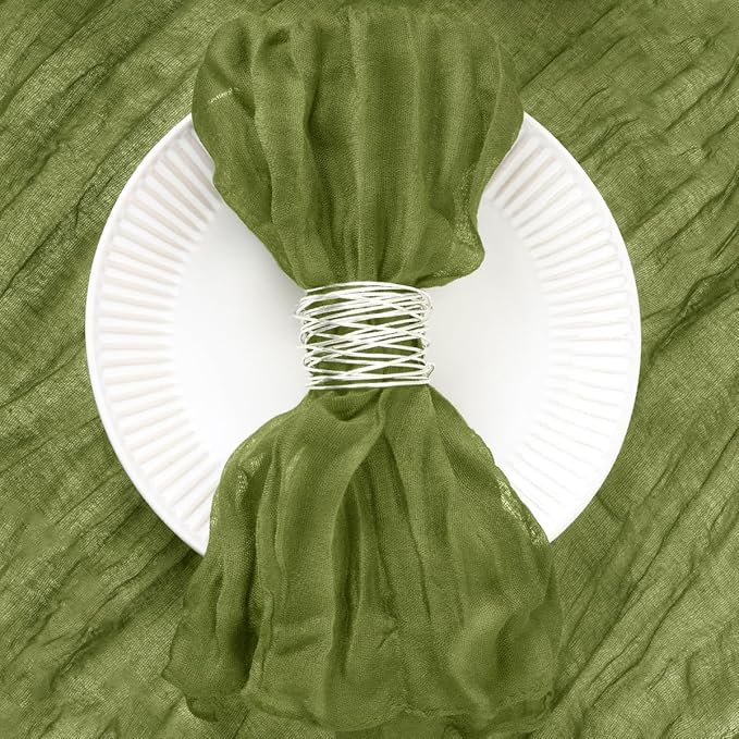 DeZerlor 50 Pack Olive Green Cheesecloth Napkins Summer Cloth Napkins Set of 50 Dinner Napkins Bulk 21x21 Inches for Wedding Bridal Shower Baby Shower Parties