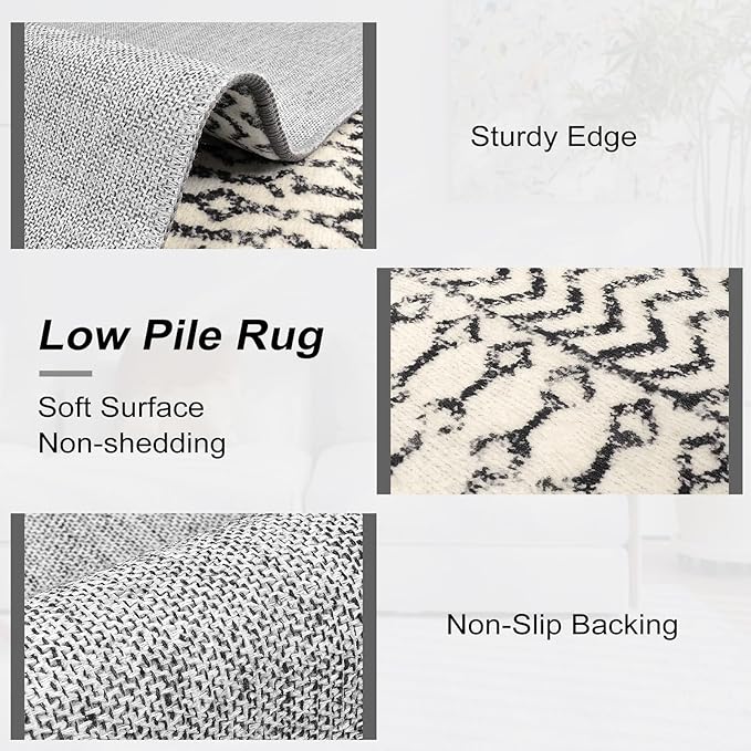 Boho Rugs for Living Room, 4x6 Moroccan Vintage Non-Slip Large Area Rug, Machine Washable Low-Plie Kitchen Mat Accent Rug for Bedroom Playroom Dining Room