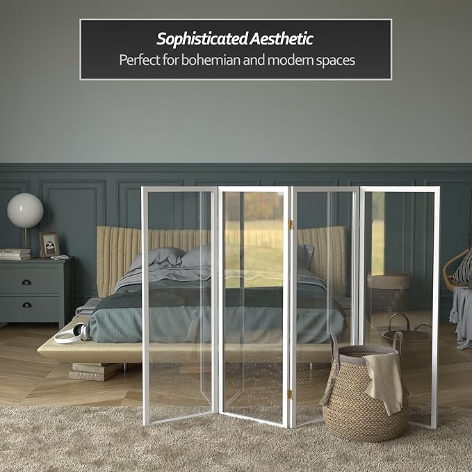 4 ft. Short Clear Plastic Partition White 4 Panel