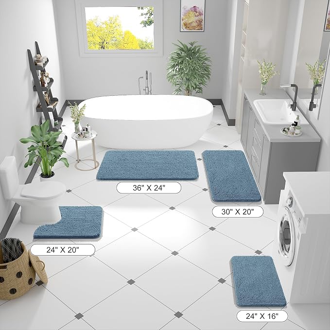 OLANLY Bathroom Runner Rugs 47x20, Soft Absorbent Chenille Bath Rugs, Rubber Backing Quick Dry, Machine Washable Long Bath Mats for Bathroom Floor, Tub and Shower, Home Decor Accessories, Airy Blue