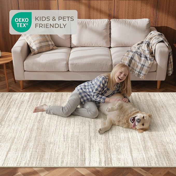3x5 Washable Area Rug for Entryway, Soft Kitchen Rugs Non Slip for Dining Room, Vintage Abstract Living Room Rug, Thin Area Rugs Indoor for Bedroom, Kids Room Decor(3'x5', Brown/Beige)