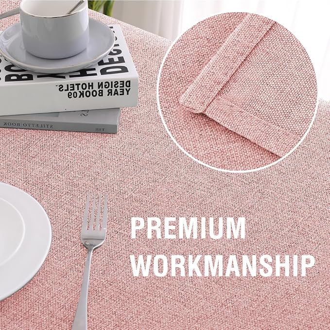 H.VERSAILTEX Linen Textured Tablecloth 60 x 84 Waterproof Decorative Table Cloth Spill-Proof Linen Look Cover for Party Table Extra Soft and Thick Fabric Wrinkle Free, Heather Baby Pink
