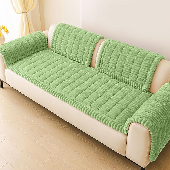 hyha Couch Cover for Dogs Washable, Non Slip Thick Flannel Sofa Protector, Pet Friendly Plush Furniture Cover for Sectional Sofa & Loveseat (Grass Green, 35.4" x 82.7")