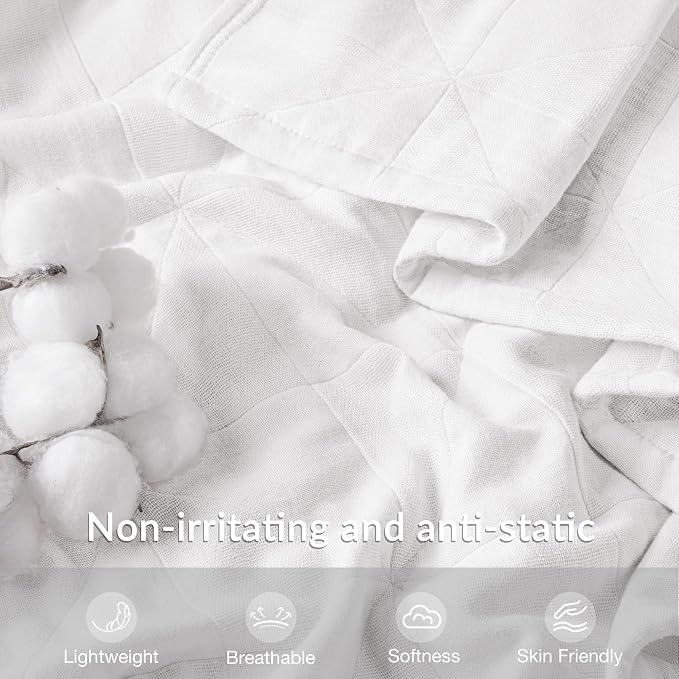 Exclusivo Mezcla 100% Cotton Muslin Blanket for Bed, Queen Size 4-Layer Moisture-Wicking and Breathable Ultra Soft Gauze Blanket for Spring Summer, 90"x90", Pure White