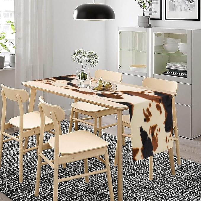 Cow Print Table Runner,Rustic Cottage Country Farm Animal Fur Pattern Table Runner for Coffee Table Dining Room Table Bedroom Party Holiday Decor 13x120inch