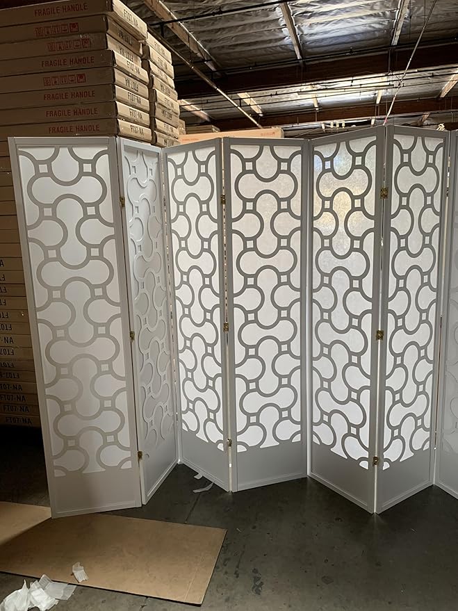 Kinyaku Harmony Grid Room Divider, 3-8 Panels (Silver, 6 Panels)