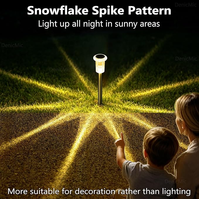 DenicMic Solar Lights Outdoor 10 Pack Waterproof 3000K Warm White LED Stainless Steel Stake Outside Lights for Yard Pathway Garden Driveway Walkway Landscape Path Lighting