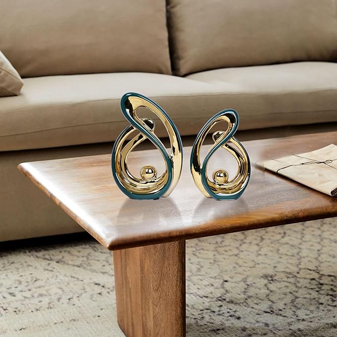 2 Pcs Green and Gold Decor Centerpiece Table Decorations Mid Century Modern Decor Ceramic Decor Figurine Centerpieces for Living Room Dining Room kitchen Fireplace Shelf Office Coffee Table Decor