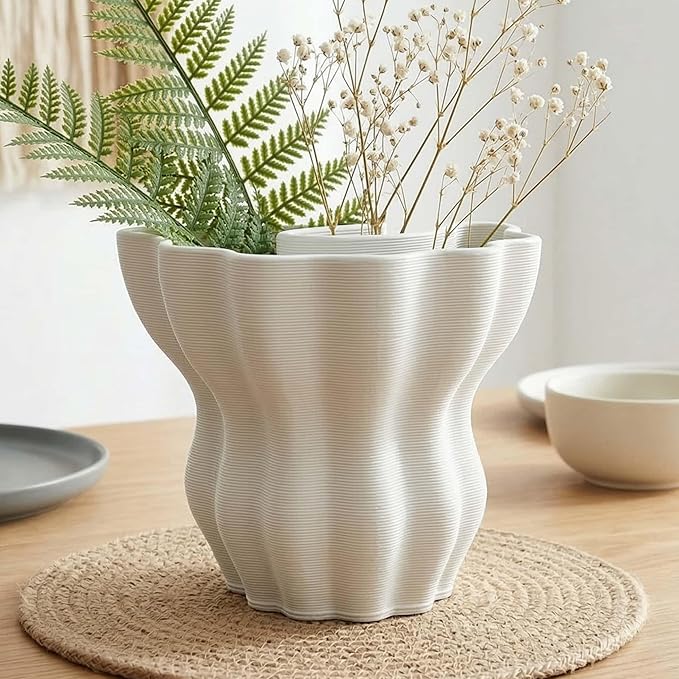 Contemporary White Ceramic Vase, Abstract Irregular Shape Sculptural Accent for Home Decor, Modern Artistic Centerpiece for Coffee Table or Bookshelf