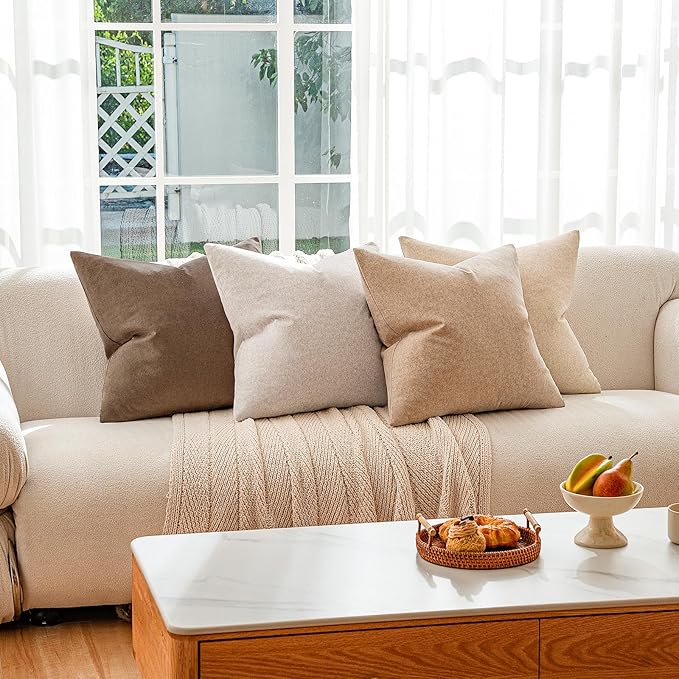 a moment Waterproof Throw Pillow Covers Set of 4,18x18 Inch Outdoor Stain Resistant Pet Friendly Pillowcases Cushion Covers for Patio Sofa and Living Room,Bare Earth