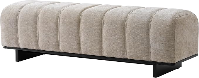Christopher Knight Home Lamie Chenille Upholstered Dining Bench, Wooden Entryway Bench, Long Sofa Footstool for Living Room, Bedroom End of Bed Bench, Oatmeal+Black