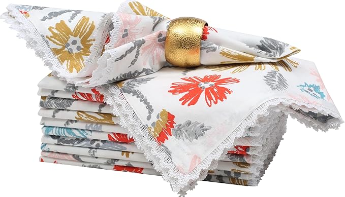 Bedding Craft Cloth Dinner Napkins Set of 12 – 18x18 Multicolor Lace Print – Durable Stylish Fabric Napkins Perfect for Dining, Weddings & Table Décor
