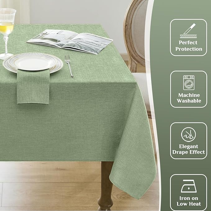 Softalker Large Rectangular Sage Tablecloth 104 x 60 inch Faux Linen Table Cloths Stain and Wrinkle Resistant Table Cover for 6 Foot Rectangle Dining Table for Summer, Outdoor, Birthday, Coffee