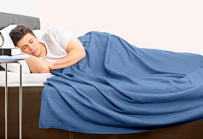 Utopia Bedding 100% Cotton Thermal Blanket Wedgewood Queen Size Soft, Lightweight, Breathable, Cozy Spring and Summer Blankets for Bed, Home Room Decor Gifts for Women and Men (90x90 Inches)