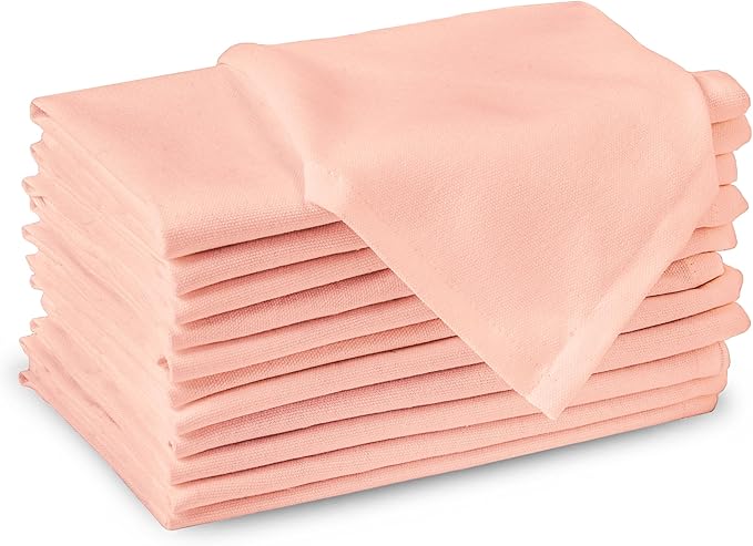 Encasa XO Peach Cloth Napkins Set of 6, 17"x17" | Solid Color Cotton Dinner Napkins | Washable & Reusable Wedding Napkins for Holiday Dinners, Party, & Everyday Table Decor