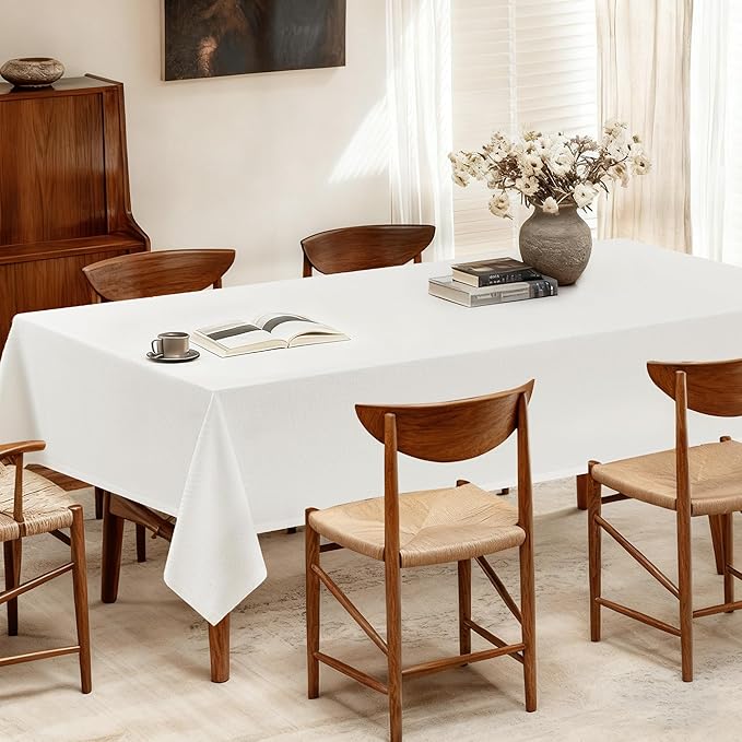 Natural Linen Tablecloth Rectangle 55 x 63 Inch Cream Colored Table Cloth Wrinkle Resistant Heavy Duty Neutral Modern Farmhouse Thick Faux Burlap Textured Table Covers for Dining Holiday Party