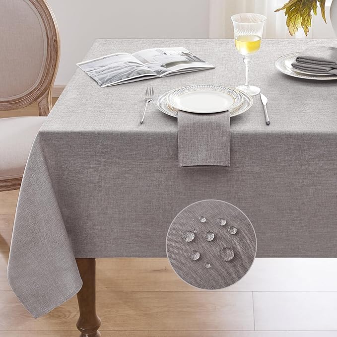 Softalker Grey Tablecloths Rectangle 70x52 Inch Linen Textured Outdoor Table Cloth Stain and Wrinkle Resistant Table Cover for Spring,Easter,Summer,Party,Garden,Coffee Modern Decor Small Tabletop