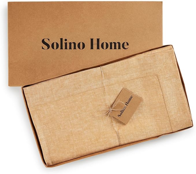 Solino Home Linen Tablecloth 60 x 108 Inch - 100% Pure Linen Golden Nugget Table Cloth for Rectangle Tables - Athena, Machine Washable Tablecloth for Summer
