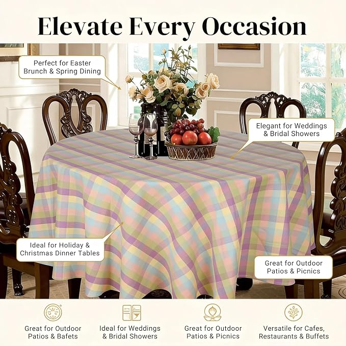 Urban Villa Easter Tablecloth Buffalo Check Table Cloth Tabletop Cover Kitchen Dining Tablecloth 100% Cotton Great Parties Wedding Holiday Dinner Easter Color Round 70 Inches 4-6 Seats Table Cloth