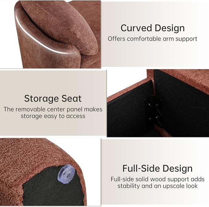 Usaint 58.3" Storage Ottoman Bench with Pillows, Upholstered End of Bed Bench with Arms, Footrest Stool Bench for Bedroom, Living, Window, Entryway and Hallway, Green, Rusty Red