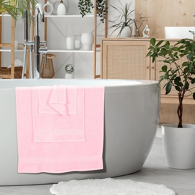 Elvana Home Ultra Soft 6 Pack Cotton Towel Set, Contains 2 Bath Towels 28x55 inch, 2 Hand Towels 16x24 inch & 2 Wash Coths 12x12 inch, Ideal Everyday use, Compact & Lightweight - Pink