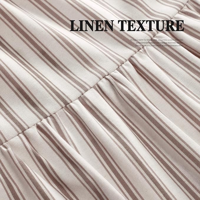 Farmhouse Shower Curtain with Ruffle Hem Linen Shower Curtains for Bathroom Country Vintage Rustic Natural Fabric, White-Brown Stripe 72" W x 72" L