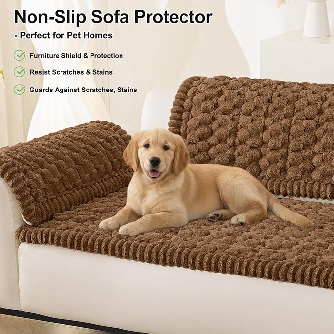 Smiry Couch Covers for Dogs Washable, Non Slip Fuzzy Pet Couch Covers for Sofa, Soft Thick Sofa Slipcovers Furniture Protector Pet Friendly (Chocolate, 27.6" x 27.6")