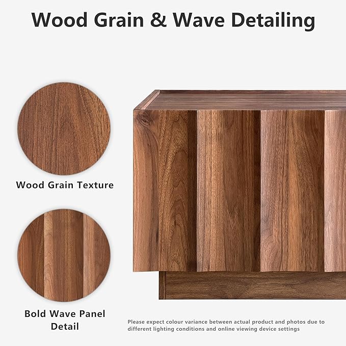 win2win Square Coffee Table with Storage, Mid Century Modern Coffee Table with Wave Design, Wood Grain Finish, Minimalist Center Table with Top-Edge Finger Pull Design for Living Room, Office, Walnut
