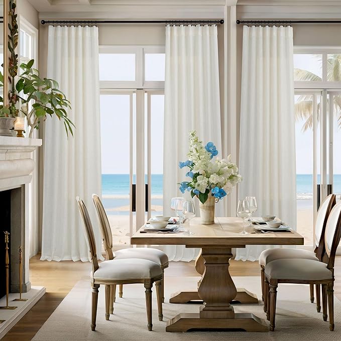 Natural Linen Extra Long Curtains 9 FT for Living Room 2 Panel Sets Rod Pocket Back Tab Semi Sheer Light Weight Cream Ivory Colored Curtain for Bedroom Sunroom Window Treatments 38 x 108 Inch Length