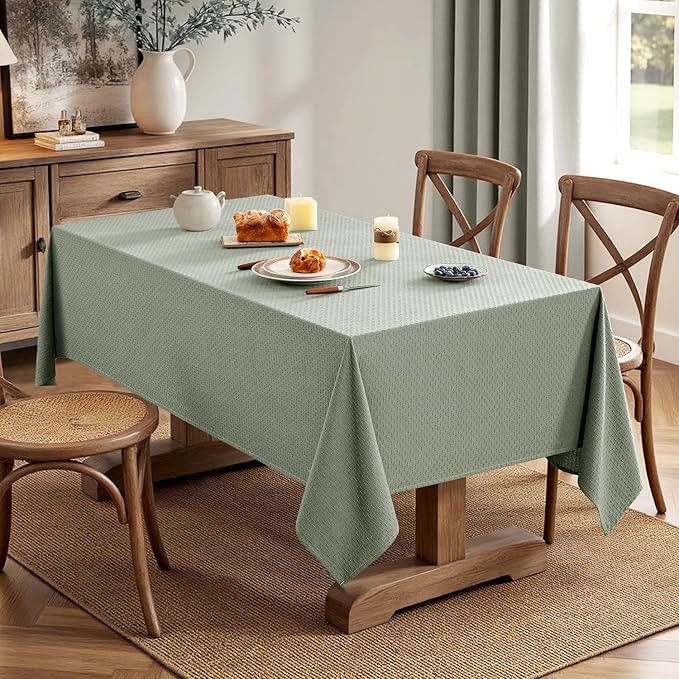 MIULEE Sage Green Linen Cotton Table Cloth Rectangle Tablecloth Spring Waterproof Spillproof Cross-Star Textured Table Cloth Decorative Farmhouse Style for Dining Party Weddings 60x84 Inch