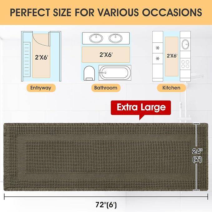 IM HOME Extra Large Waffle Bath Mat, 6'x2' Greyish Green, Boho Bathroom Rugs Absorbent Non Slip, Ultra Soft Bathroom Mat, Machine Washable Knit Bath Rugs with Border for Bathroom, Bedroom, Kitchen