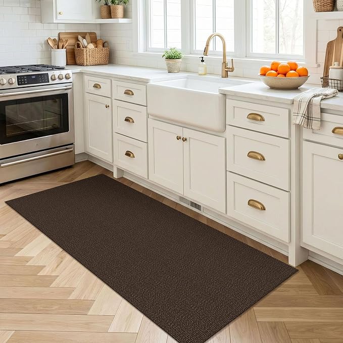 EARTHALL Washable Runner Rug 2x4 Ft Non Slip Runners for Hallways Cotton Rubber Backed Entryway Runner Braided Indoor Floor Runners Carpet for Entryway, Hallway, Kitchen, Bedroom, Brown/Coffee
