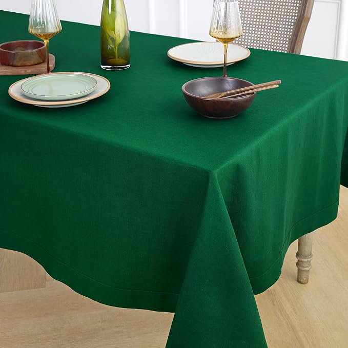 Solino Home Linen Tablecloth for Rectangle Tables 60 x 90 Inch - 100% Pure Linen Christmas Green Table Cloth - Fete, Machine Washable Cloth Tablecloth