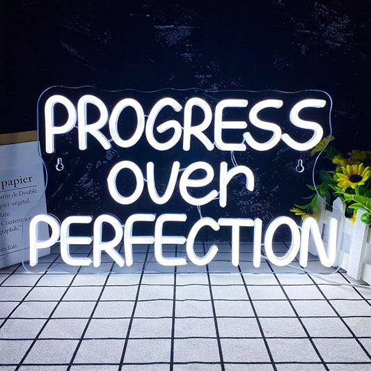 Progress Over Perfection Neon Sign, LED Dimmable Inspirational Classroom Positive Neon Sign, USB Powered for Motivational Classroom Decor Positive Affirmation Mental Office(15.7 * 9 in)