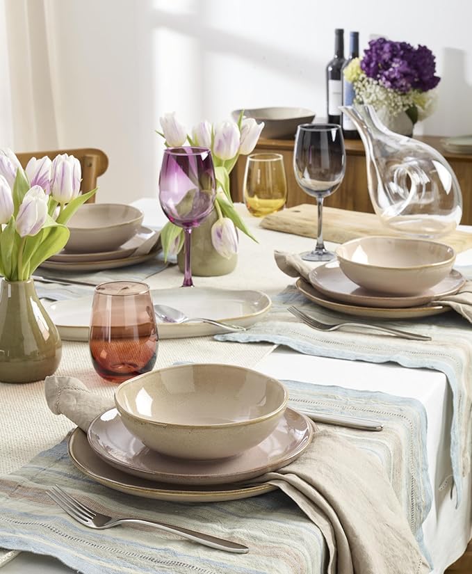 Oneida 897202 Organic Shades 12-Piece Dinnerware Set, Service For 4, Unique Color May Vary, Clay