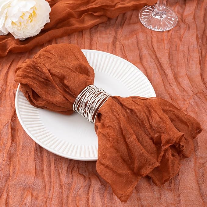 DeZerlor 20 Pack Terracotta Cheesecloth Napkins Burnt Orange Summer Cloth Napkins Set of 20 Dinner Napkins Bulk 21x21 Inches for Wedding Bridal Shower Baby Shower Parties