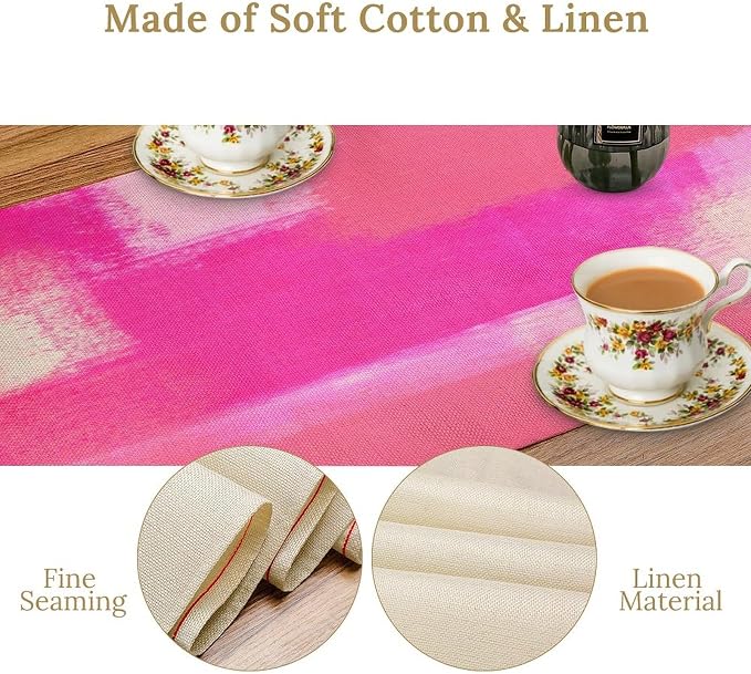 Hot Pink Abstract Art Contemporary Table Runner,Modern Ombre Grunge Decorative Pattern Table Runner for Coffee Table Dining Room Table Bedroom Party Holiday Decor 13x72inch