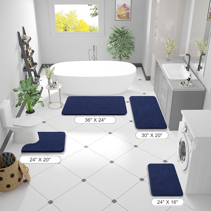 OLANLY Bathroom Rugs 36x24, Extra Soft Absorbent Chenille Bath Rugs, Rubber Backing Quick Dry, Machine Washable Bath Mats for Bathroom Floor, Tub and Shower, Home Decor Accessories, Twilight Sapphire