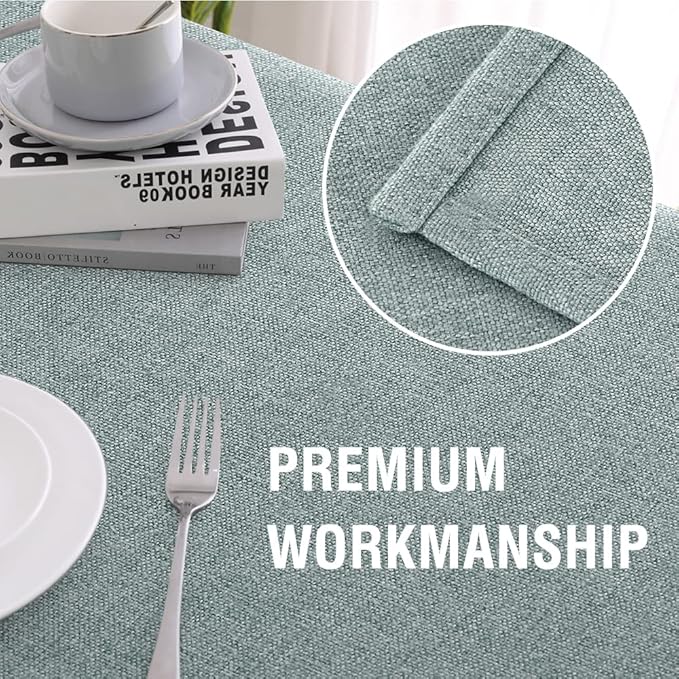 H.VERSAILTEX Linen Textured Tablecloth Round 60 inch Waterproof Decorative Table Cloth Spill-Proof Linen Look Cover for Party Table Extra Soft and Thick Fabric Wrinkle Free, Heather Aqua Gray